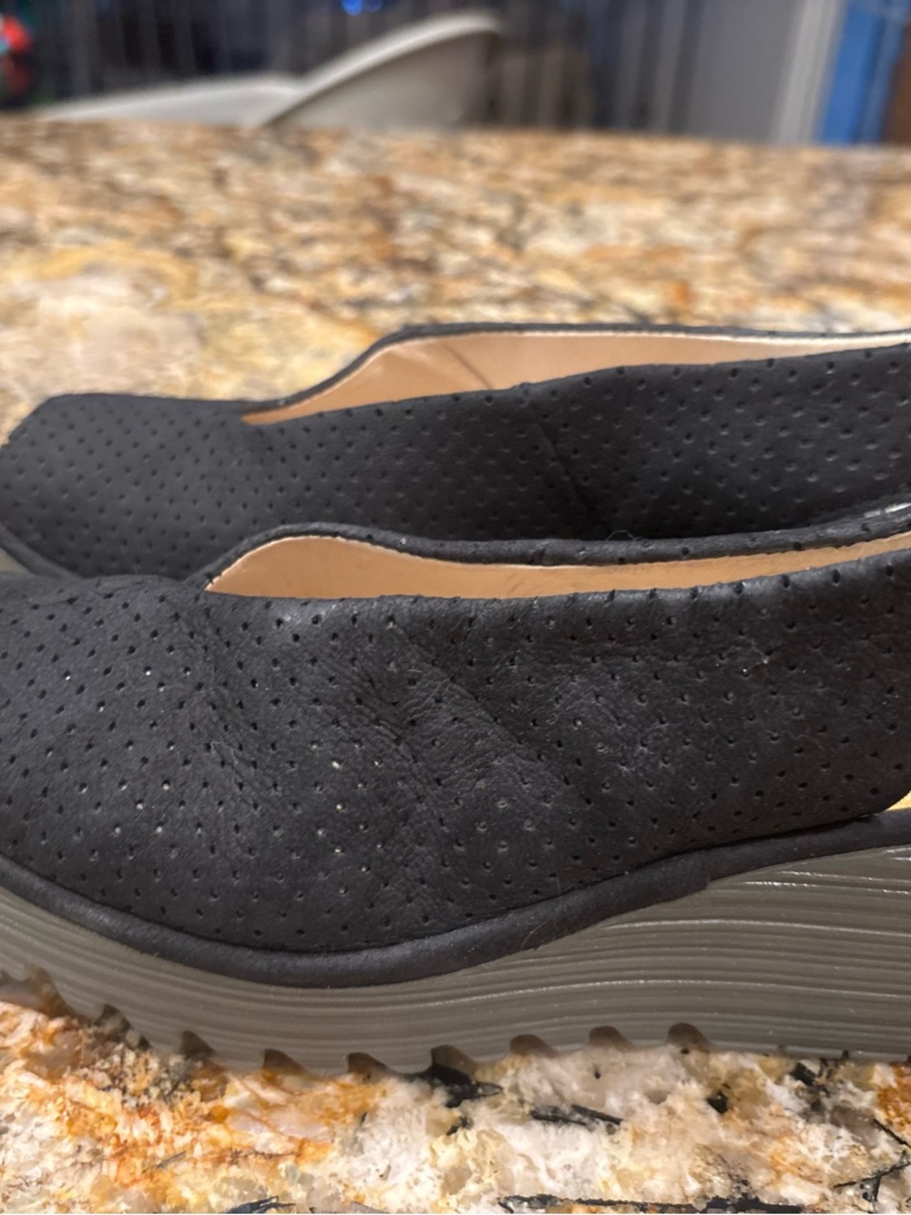 Fly London Black Perforated Wedge Loafers